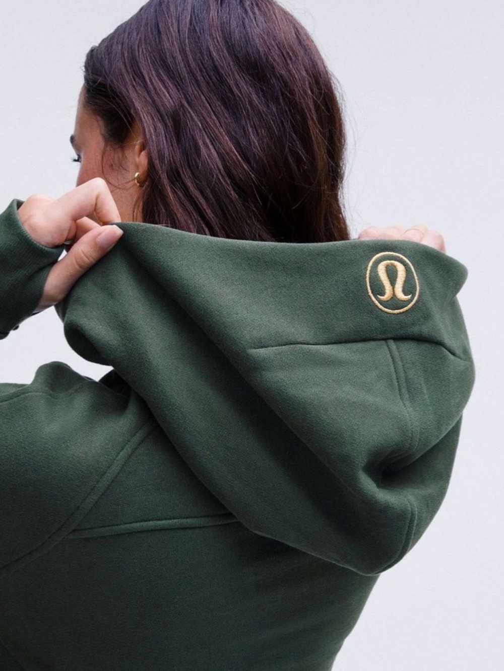 Lululemon Scuba Oversized 1/2 Zip Cropped Hoodie Emerald Green/Gold Sz. M/L